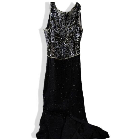 Lawrence Paris Silk Shell Beaded Eveningwear Gown Long Dress Size 12 Black - Picture 2 of 9